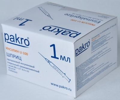 1 мл трехкомпонентный шприц Pakro инсулиновый U100 , с иглой 0,3х13, 100 шт купить оптом в Симферополе